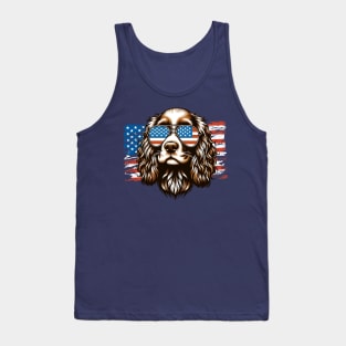 Cocker Spaniel dog Sunglasses American Flag 4th of July Tank Top